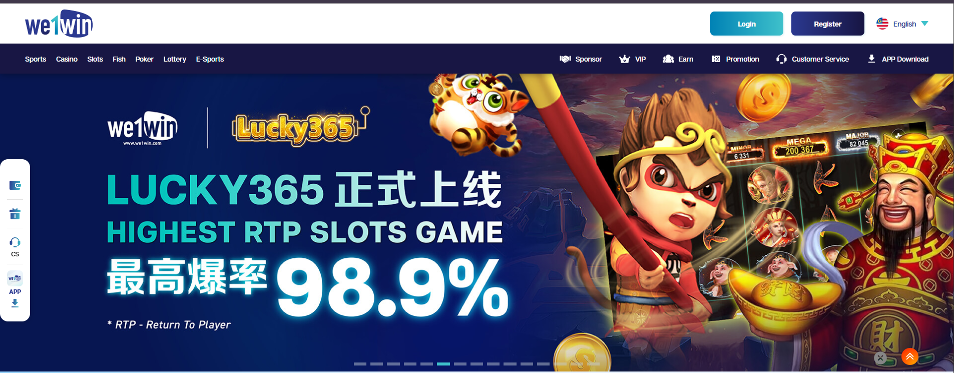 We1Win online casino Malaysia hero showcasing Lucky365 slots